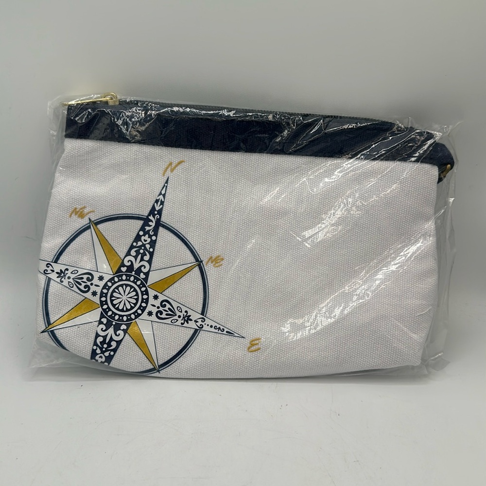Compass wristlet makeup bag